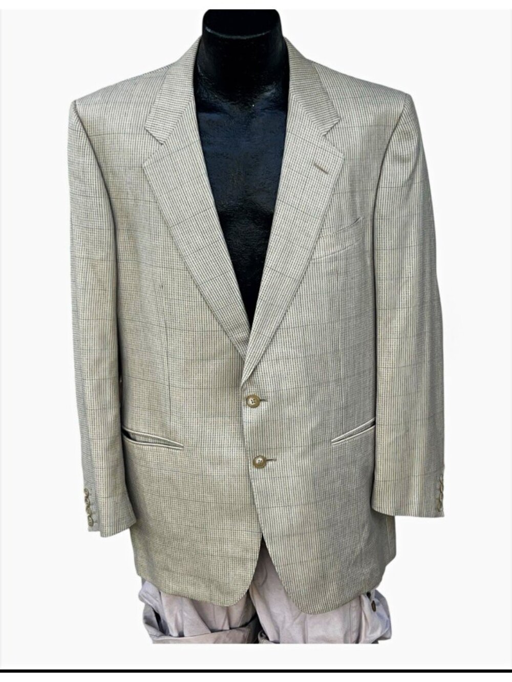 Ermenegildo Zegna Wool Silk Windowpane Blazer AS IS Moth Holes 44